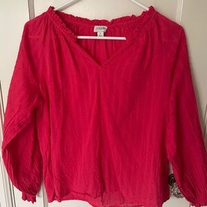 J. Crew Bright Pink Textured V-Neck Blouse